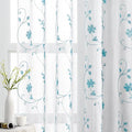HOMEIDEAS White and Blue Embroidered Floral Sheer Curtains 84 Inches Long 2 by HOMEIDEAS