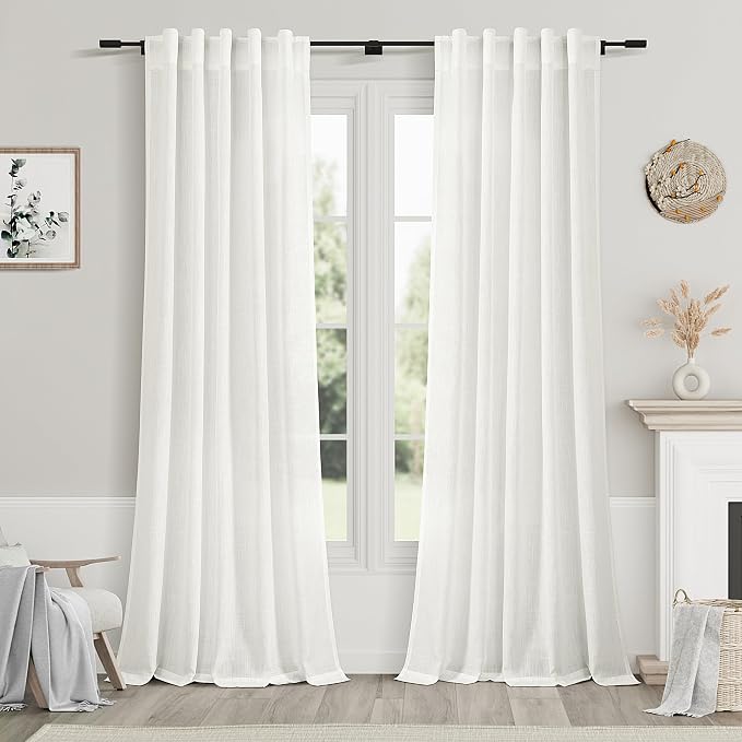 Nanspring Ivory Linen Curtains 84 Inch Length 2 Panels Set by Nanspring