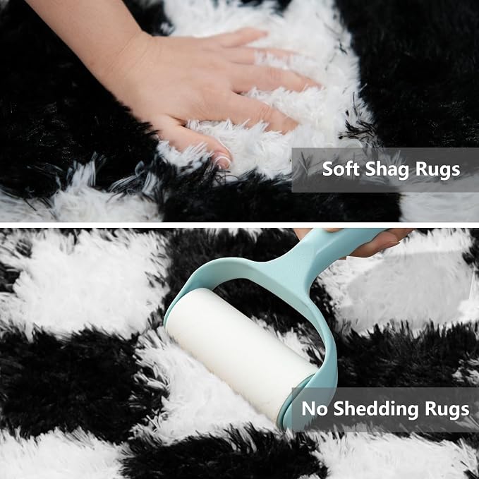 Large Area Rugs for Living Room Bedroom, 9x12 Black and White Fluffy Soft - Image 4