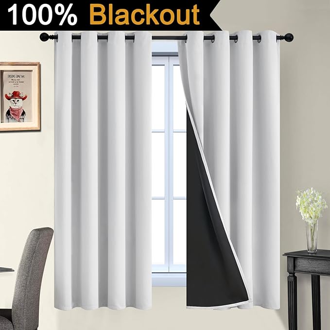 Yakamok 100% Blackout Curtains 63 Inches Long, 2 Thick Layers Heat and Full - Image 2