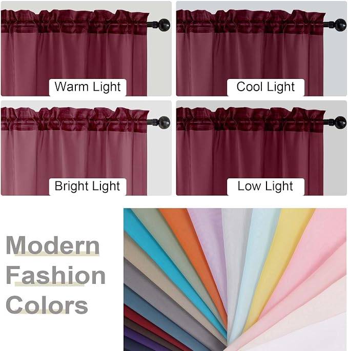 Burgundy Sheer Curtains 63 Inch Length 2 Panels Set - Image 7