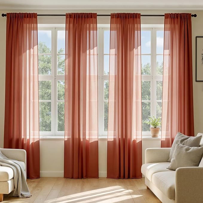 MIULEE 4 Panels Fall Burnt Orange Sheer Curtains 54 x 84 Inches | Light by MIULEE