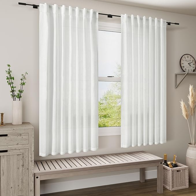 White Linen Curtains 63 inches Long - Image 2