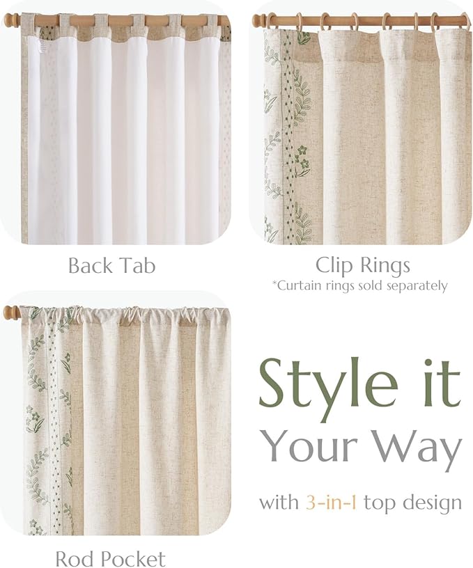 jinchan Belrose Lined Linen Blend Curtains Floral Curtains - Image 7
