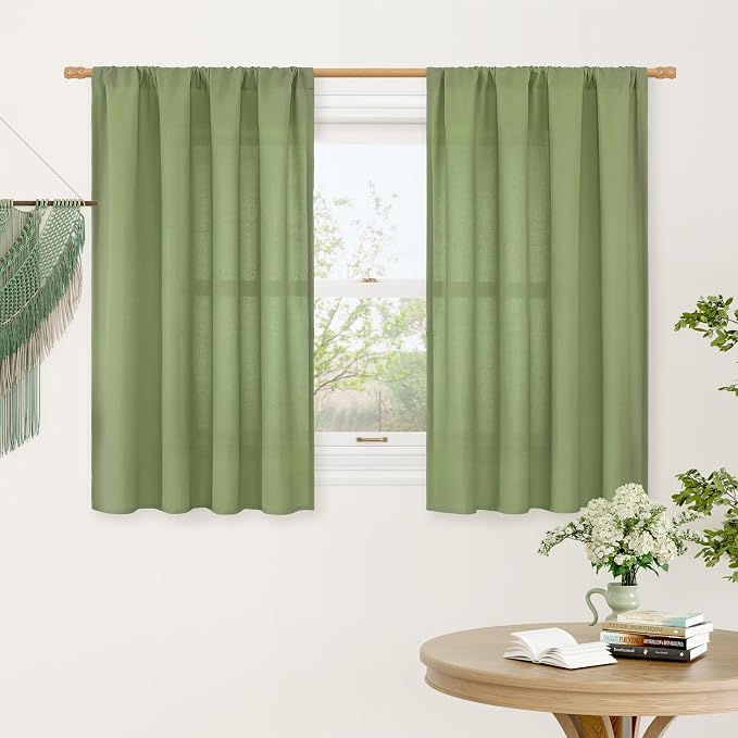 LAMIT Green Linen Curtains for Small Windows, 45 Inches Long Light Filtering by LAMIT
