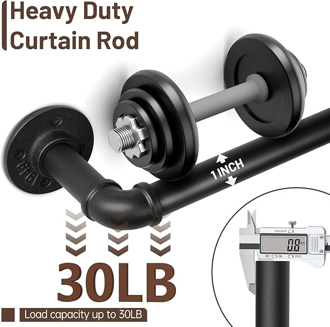 Zeerobee Curtain Rods for Windows 32 to 72, 1 Inch Industrial Wrap Around Black - Image 4