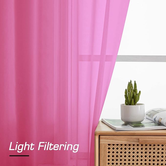 Simplebrand Hot Pink Sheer Curtains 96 Inches Long, Light Filtering Rod Pocket - Image 7