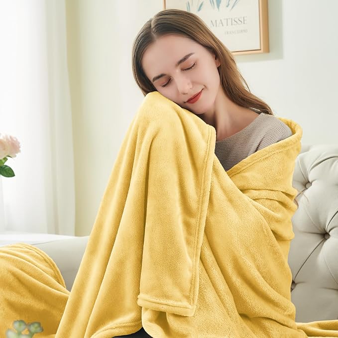 BEDELITE Fleece Blanket Cream Yellow Throw Blankets - Image 2