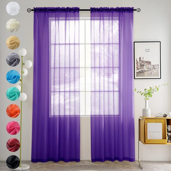 youleyar Solid Sheer Rod Pocket Curtain Voile Draperies 2 Panels White Beige by Youleyar