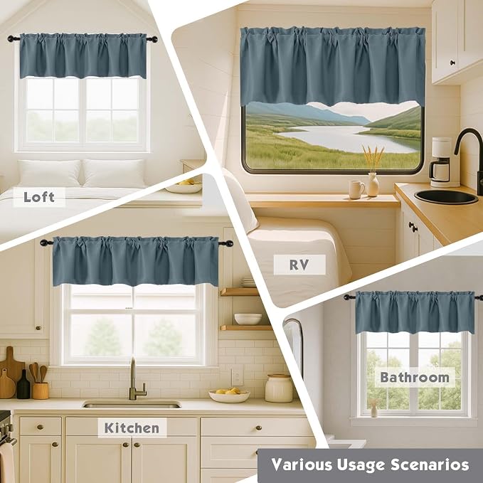 Chyhomenyc Stone Blue Valances for Window, Room Darkening Short Curtains for - Image 7