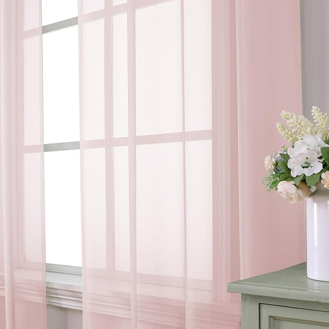 Aiyufeng Blush Pink Sheer Curtains 63 Inch Length 2 Panels Set, Light Filtering - Image 2