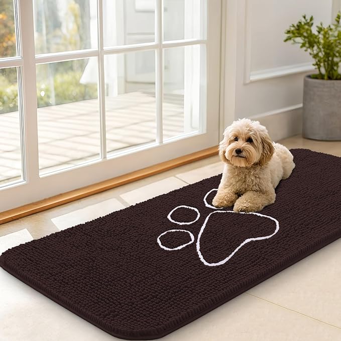 OLANLY Dog Door Mat for Muddy Paws 47x20, Paw Print Design, Absorbs Moisture by OLANLY