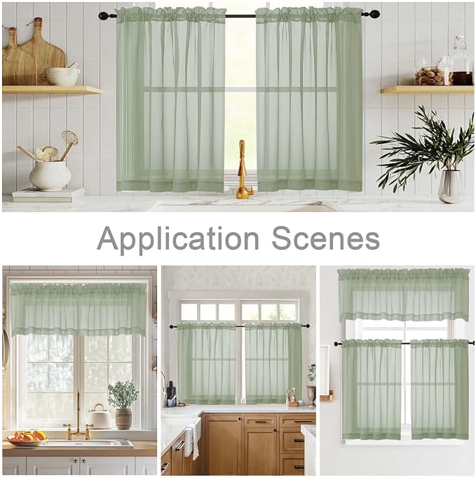 Cafe Curtains 36 Inch Length Tier 2 Pieces, Modern Soft Airy Sheer Kitchen - Image 6