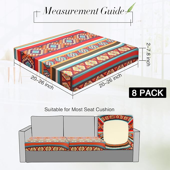 Newwiee 8Pcs Patio Cushion Covers Stretch Outdoor Cushion Cover Replacement - Image 2