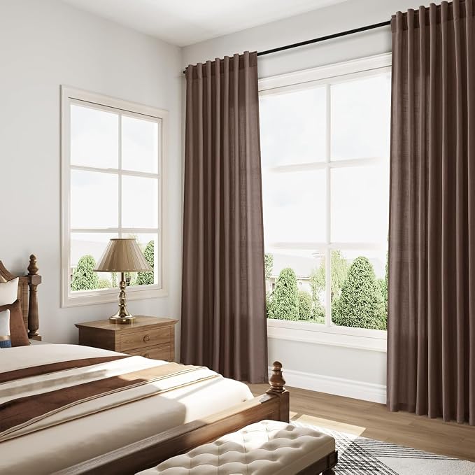 Cappuccino Linen Curtains for Living Room 100 Inches Long Light Filtering Semi - Image 6
