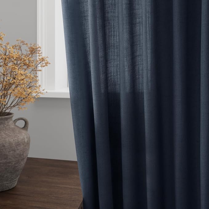 Extra Long Vintage Blue Linen Curtains 120 Inch - Image 4