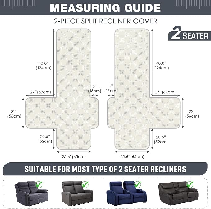 TAOCOCO 100% Waterproof Recliner Loveseat Covers 2 Seater, Split Loveseat Covers - Image 4