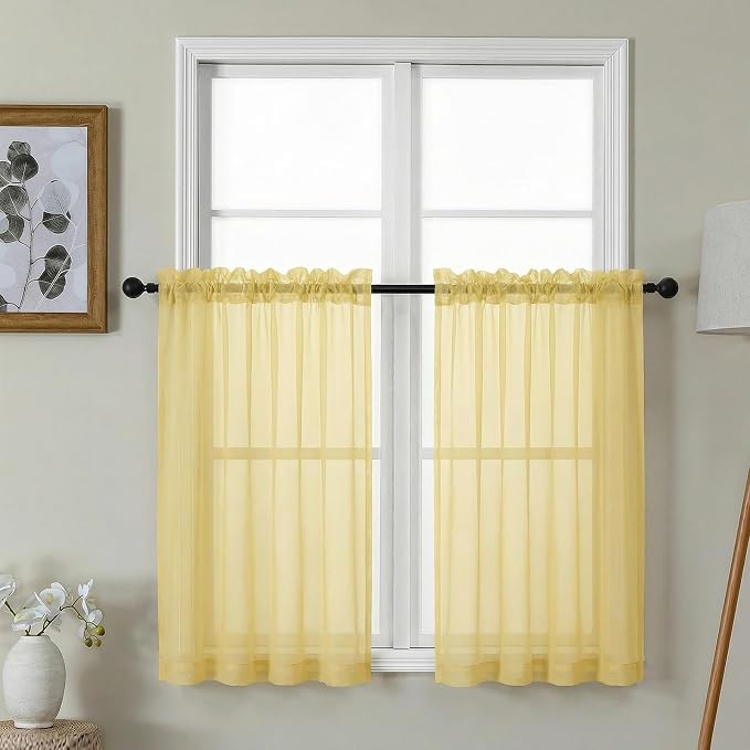 Gwine Short Kitchen Sheer Curtains 36 Inch Length by Gwine