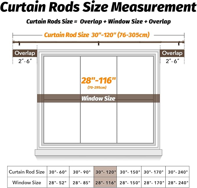 GEEBOBO Bronze Curtain Rods for Windows 66 to 120 Inch, 1 Inch Long Adjustable - Image 5