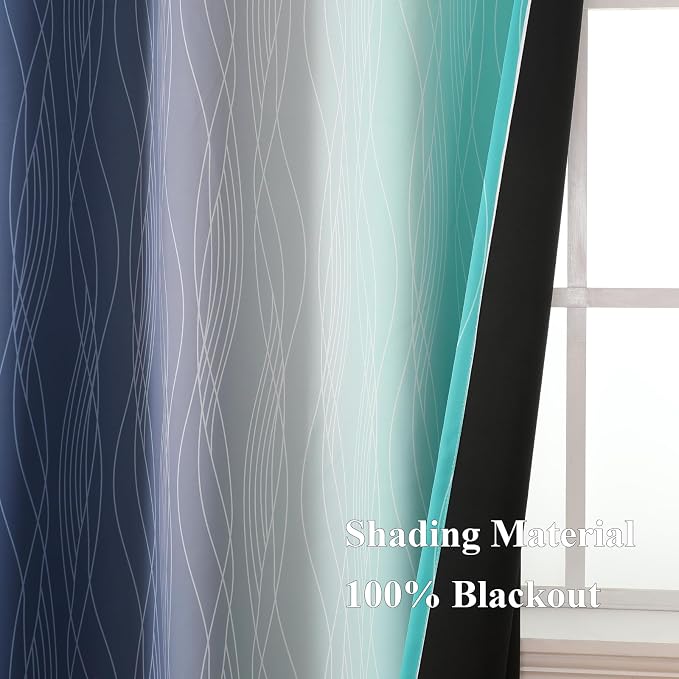 Estelar Textiler Navy Blue and Teal Ombre Blackout Curtains - Image 5