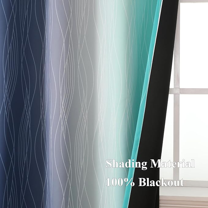 Estelar Textiler Navy Blue and Teal Blackout Curtains - Image 5