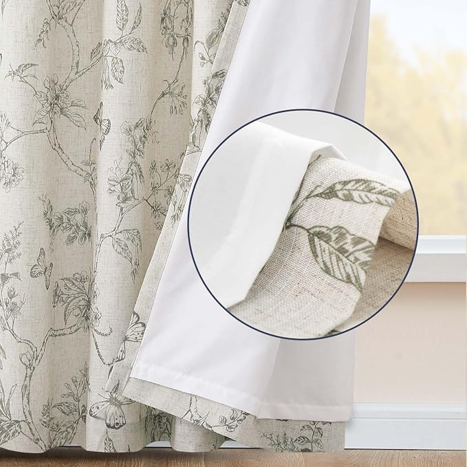 jinchan Floral Curtains Lined Linen Blend Curtain - Image 3