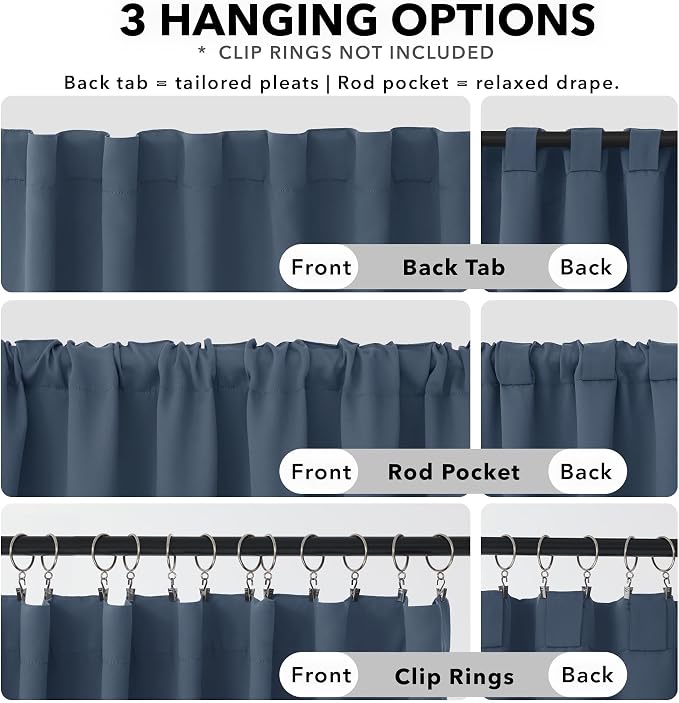 Deconovo Blackout Curtains, Thermal Insulated, W52 x L84 2 Panels, Back Tab - Image 2