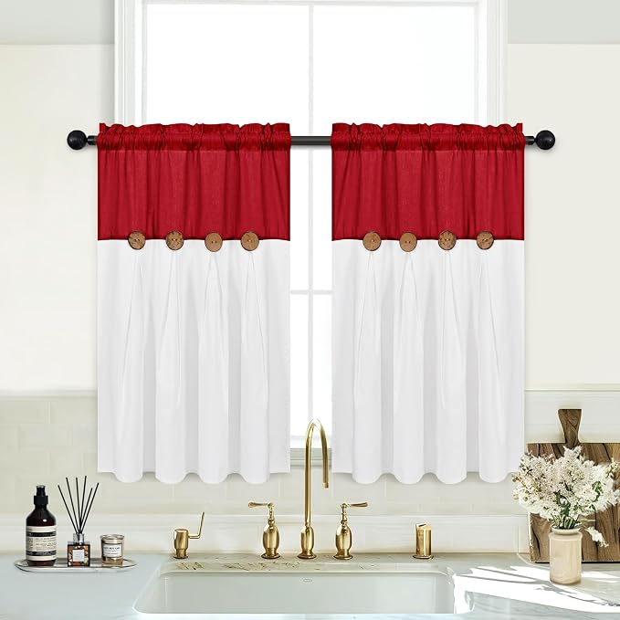 FRAMICS Farmhosue Kitchen Curtains 36 Inch Length, Rustic Cotton Linen Tier by FRAMICS