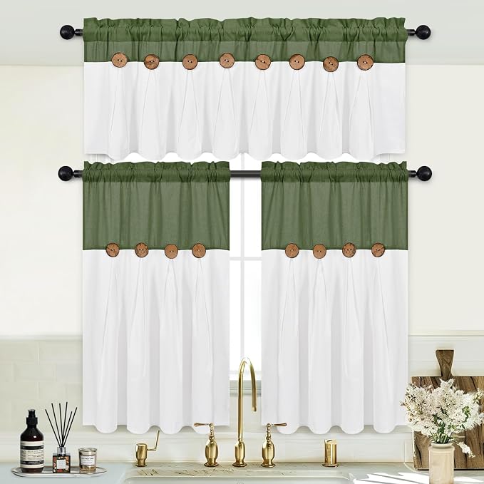 FRAMICS Farmhosue Kitchen Curtains 36 Inch Length, Rustic Cotton Linen Tier - Image 3