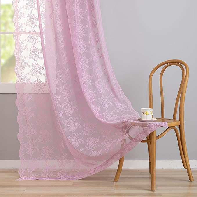 YJ YANJUN Vintage Lace Curtains 84 Inches Long-Victorian Floral Pattern Lalic - Image 4