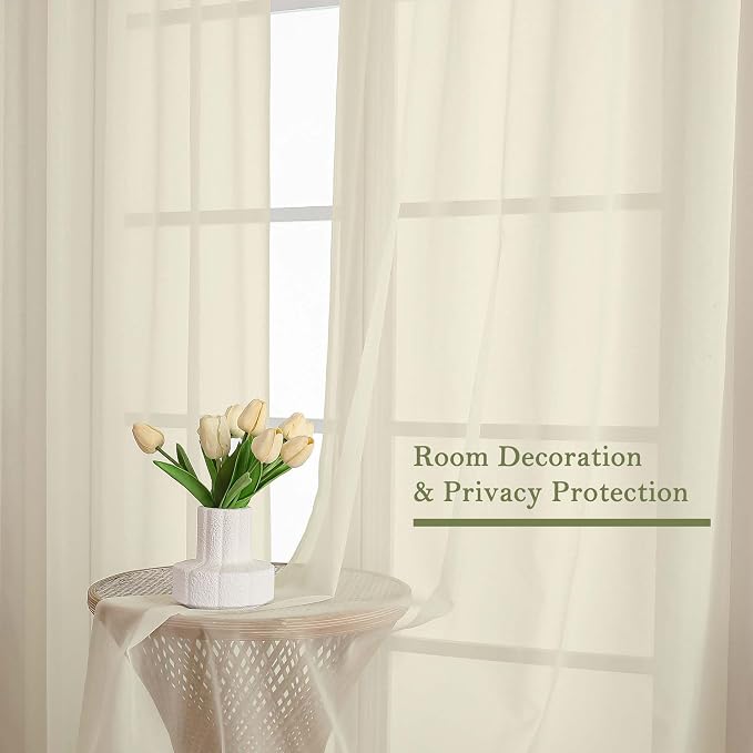 Lecloud Cream Sheer Curtains 108 Inches Long 2 Pcs, Dual Rod Pocket Home Decor - Image 4