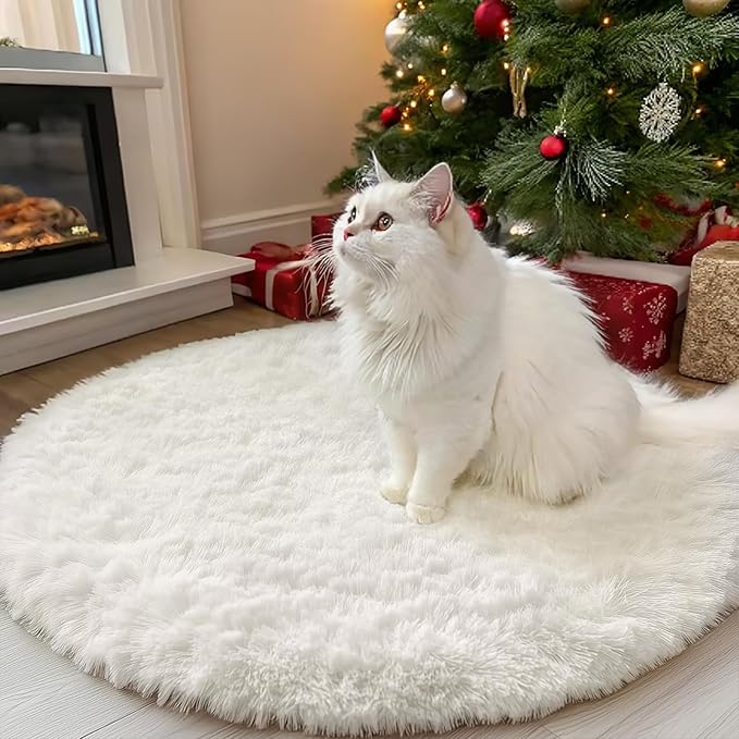 OLANLY Ivory Round Rugs for Bedroom by OLANLY