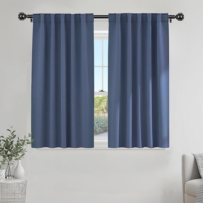 PONY DANCE Blue Room Darkening Curtains 45 inch Length, Window Treatment Panels by PONYDANCE
