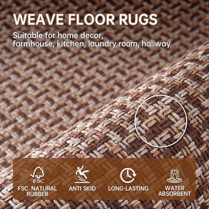 eqivei Kitchen Rugs and Mats Non Skid Washable Set of 2 PCS, Absorbent Runner - Image 3