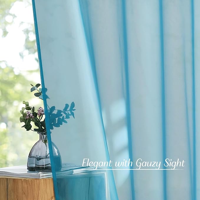 NICETOWN Voile Sheer Teal 90 inch Curtains - Image 3