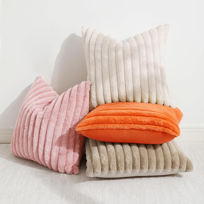 decorUhome Summer Cozy Faux Fur Throw Pillow Covers 24x24 Set of 2 Decorative - Image 5