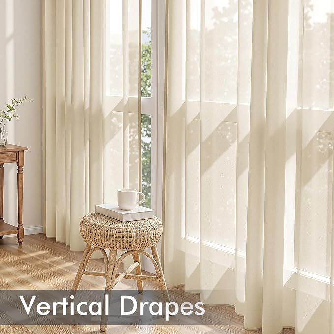 MIULEE Cream Sheer Curtains 102 Inches Long, 4 Panels Set, Light Filtering Rod - Image 5