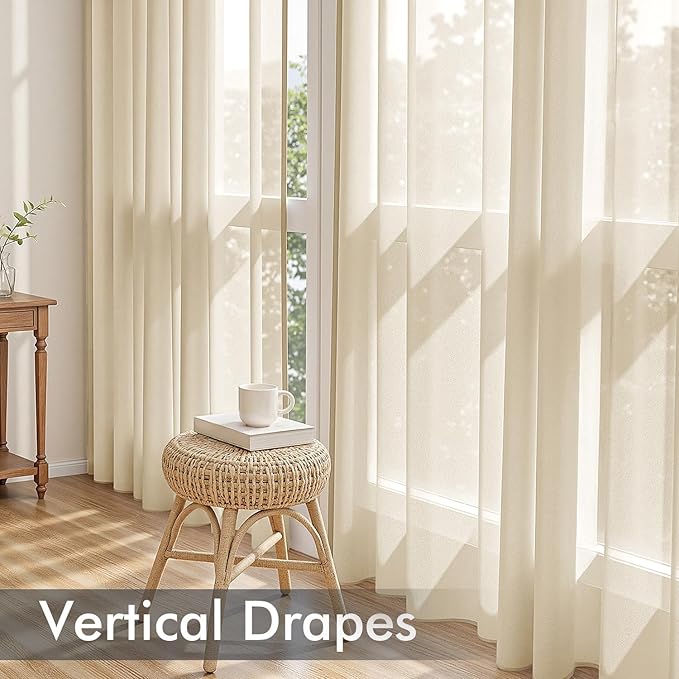 MIULEE Cream Sheer Curtains 96 Inches Long 4 Panels 42 x 96 Inches | Light - Image 5