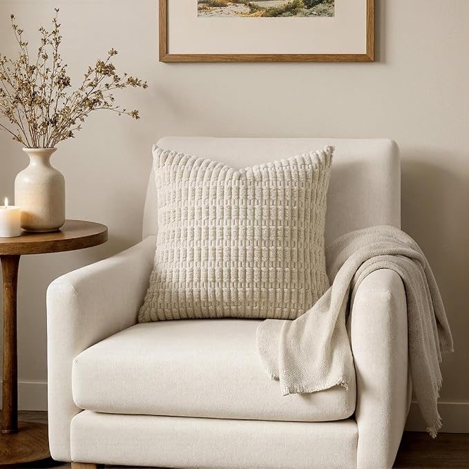MIULEE Corduroy Decorative Throw Pillow Covers 16x16 Cream White Pack of 2 | - Image 4