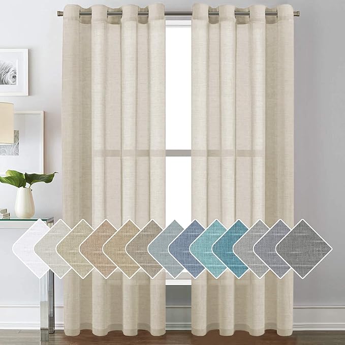 H.VERSAILTEX Linen Curtains Natural Linen Semi-Sheer Curtains 2 Panels Nickel by HVERSAILTEX