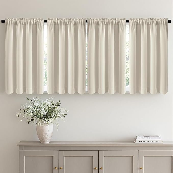 MIULEE 4-Panel 36 Inch Blackout Kitchen Tier Curtains Over Sink Cream White | by MIULEE