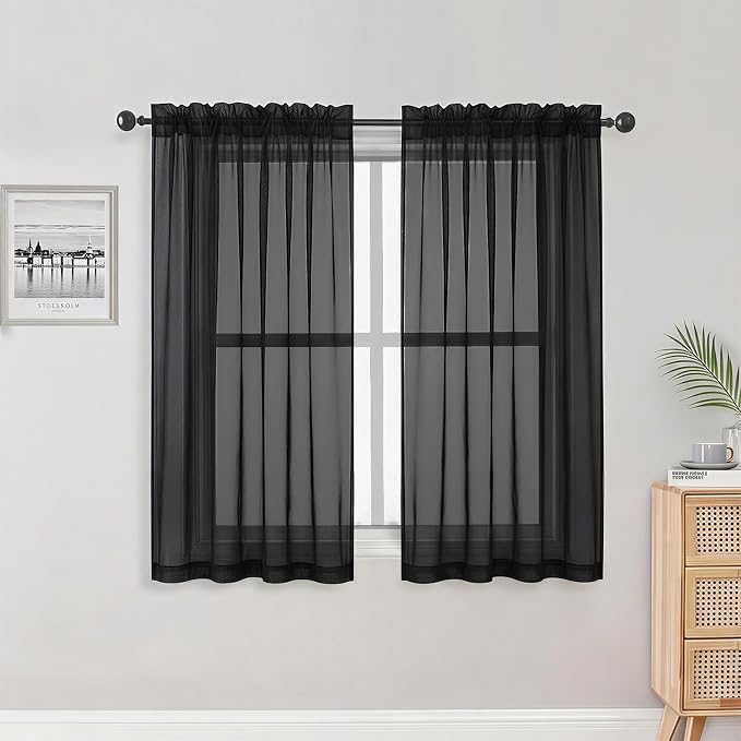 OWENIE Sheer Black Curtains 84 Inch Length 2 Panels Set by OWENIE