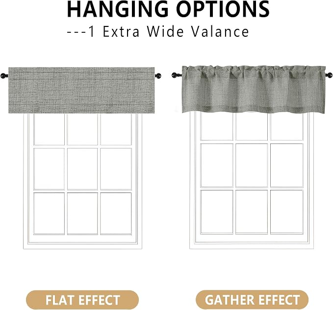 OVZME Valance for Windows, Light Filtering Faux Linen Textured Small Kitchen - Image 3