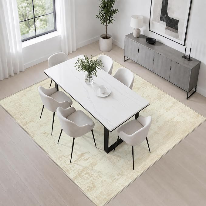 Area Rug Living Room: 4x4 Modern Washable Indoor Soft Carpet Beige | - Image 3