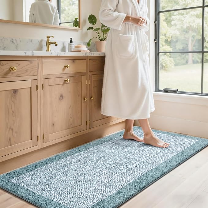 70x24 Long Bathroom Rugs Washable Non Slip, Dusty Blue Bath Mat - Image 3