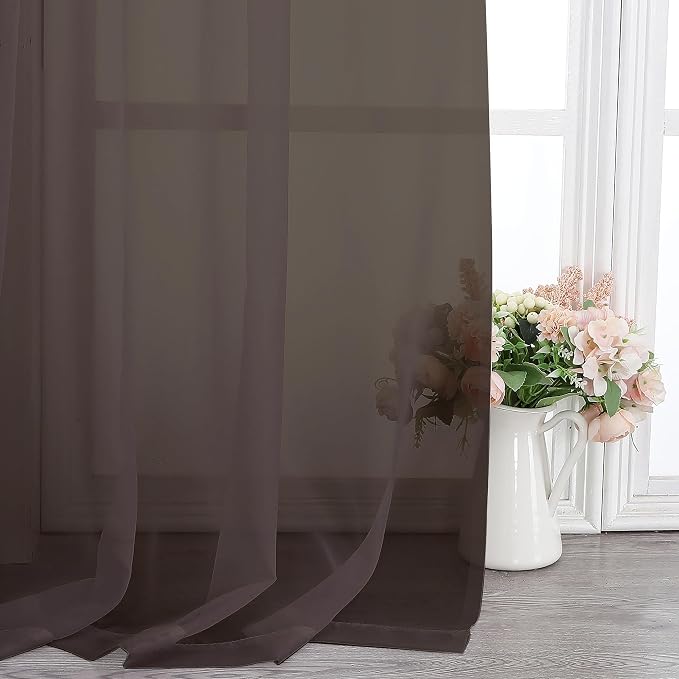 Chyhomenyc Sheer Chocolate Brown Curtains 90 inches Long 2 Panels, Light - Image 8