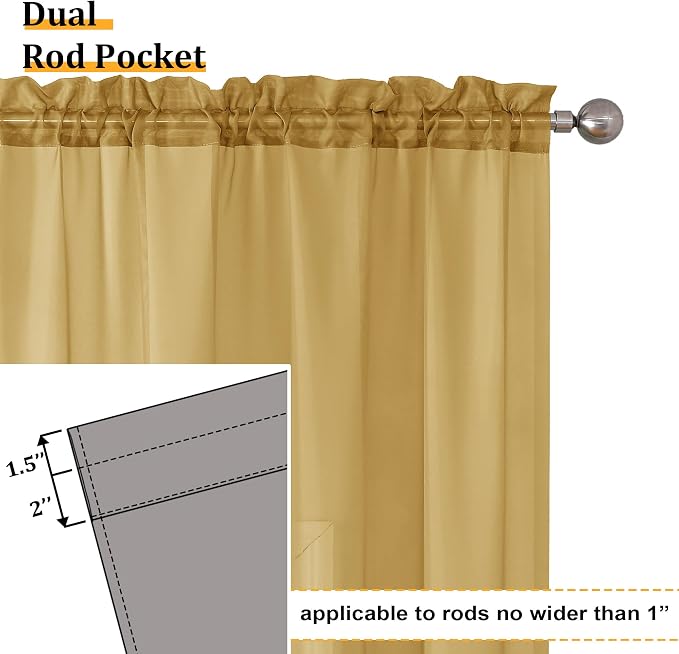 Aiyufeng Gold Sheer Curtain 90 Inches Long 2 Panels Set, Light Filtering Gold - Image 4