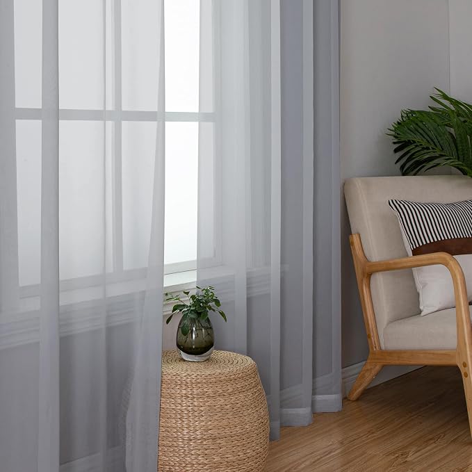 Simplebrand Light Grey Sheer Curtains 84 Inches Long, Light Filtering Rod - Image 5