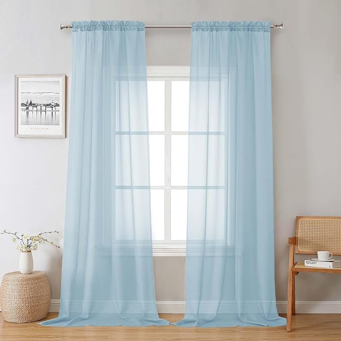 Lecloud Sky Blue Sheer Curtains 96 Inches Long 2 Panels, Light Filtering Voile by Lecloud