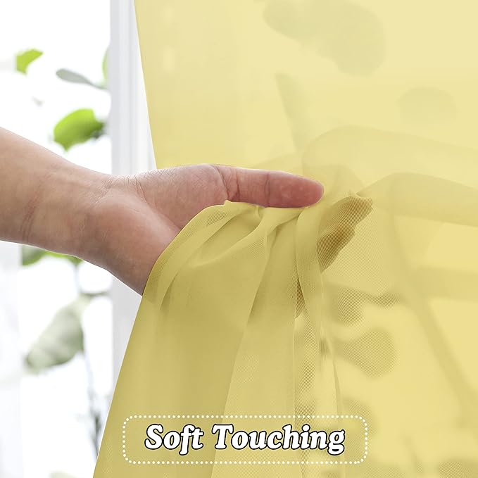 OVZME Mustard Yellow Sheer Curtains, 36 inch 2 Panels Set, Light Filtering - Image 4